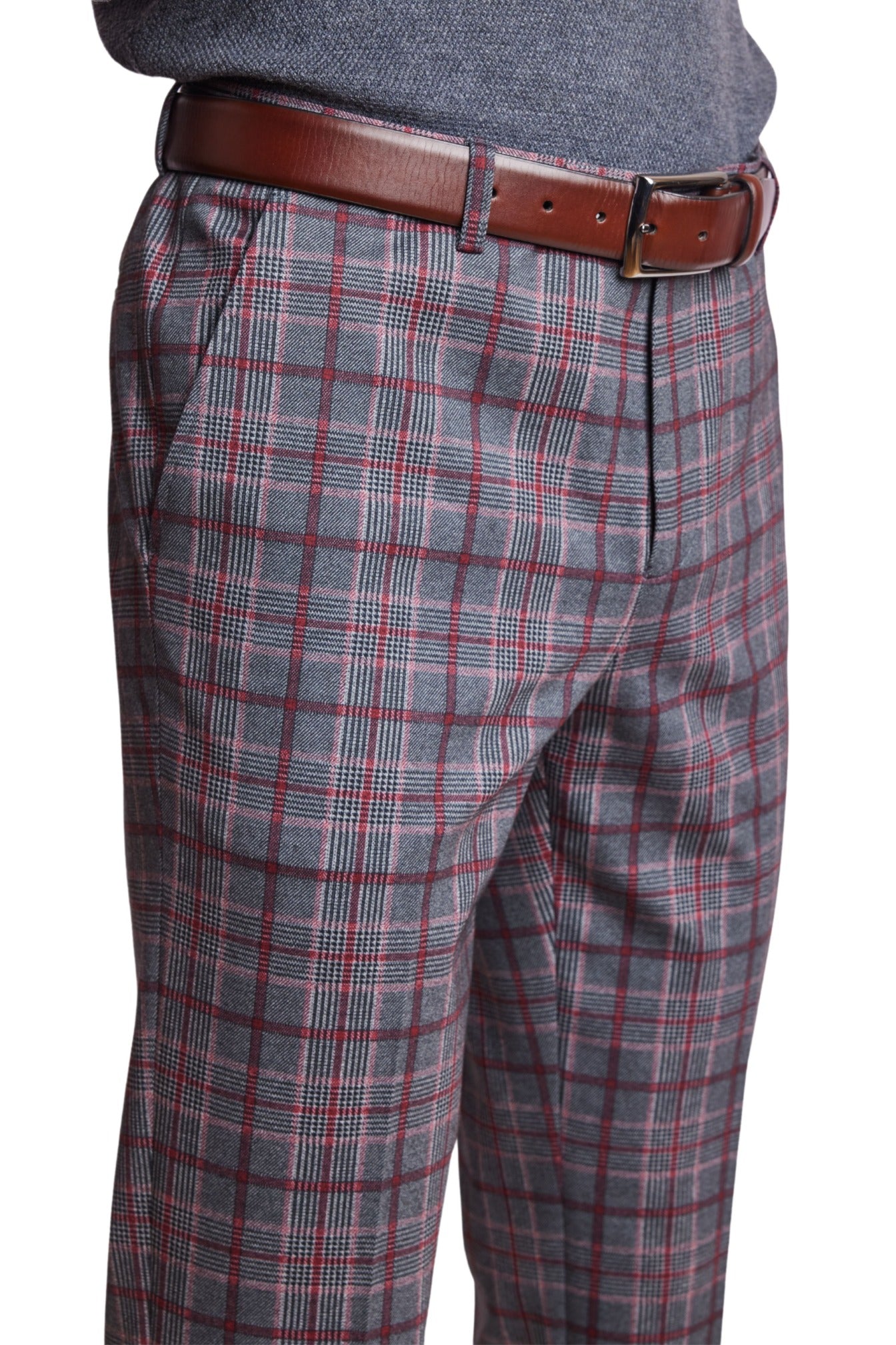 Downing Pants - slim - Charcoal Burgundy Pink Check