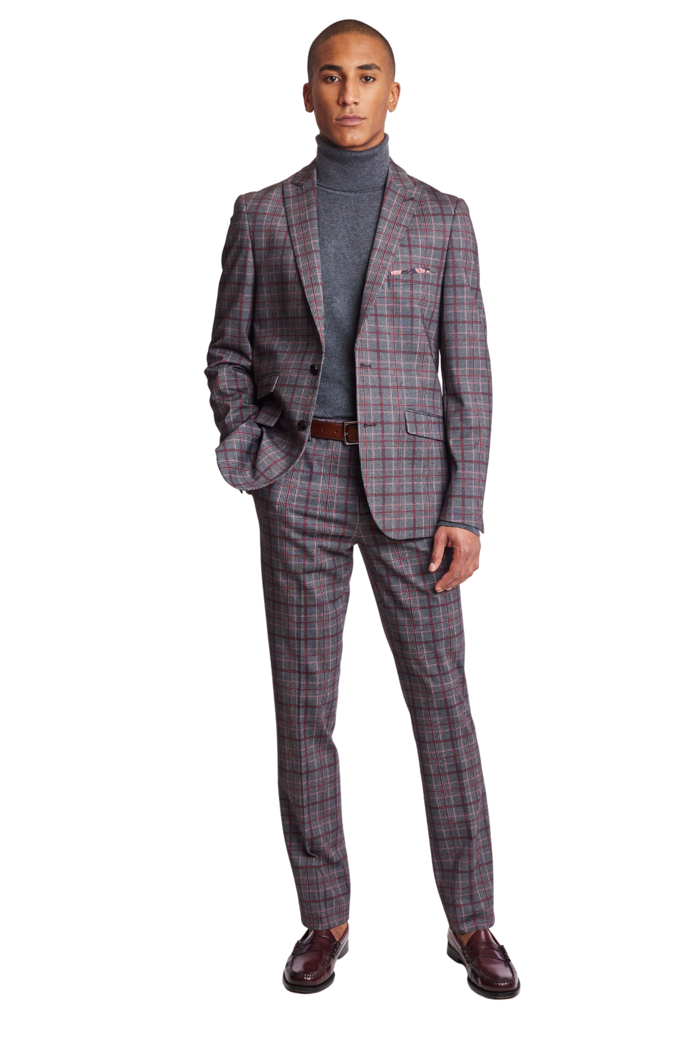 Ashton Peak Jacket - slim - Charcoal Burgundy Pink Check