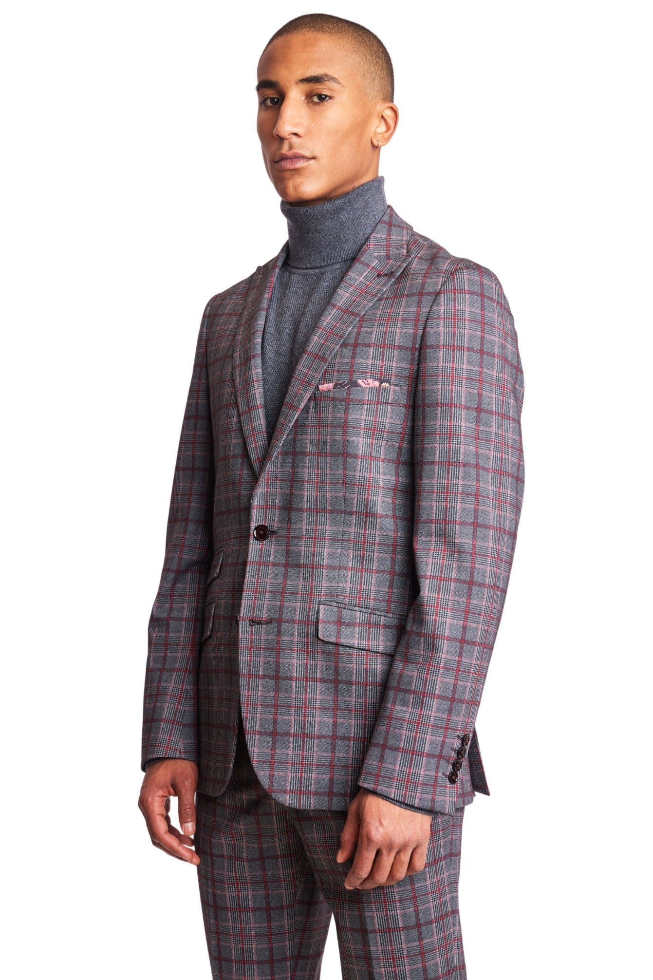 Ashton Peak Jacket - slim - Charcoal Burgundy Pink Check