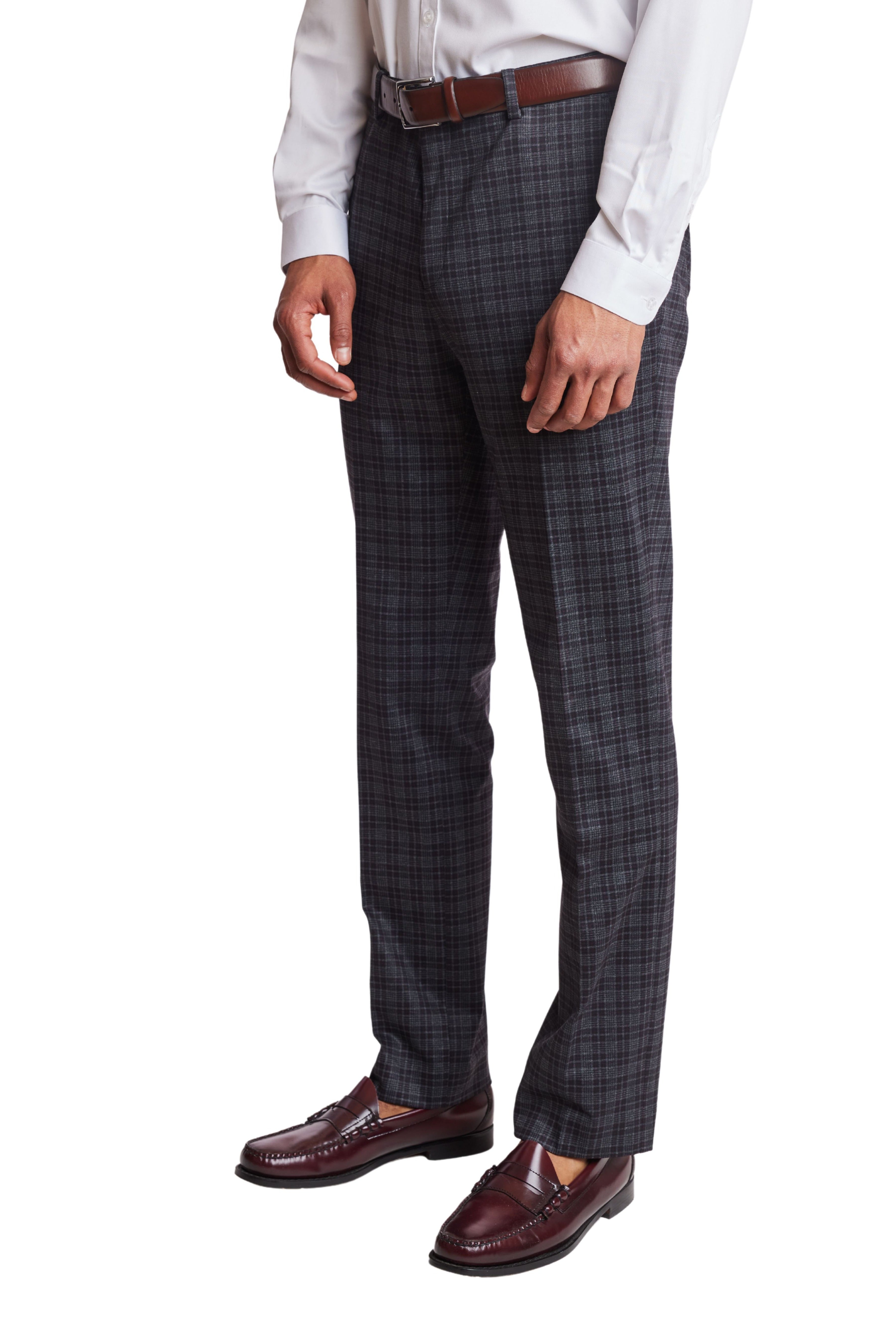 Downing Pants - slim - Grey Dark Burgundy Check