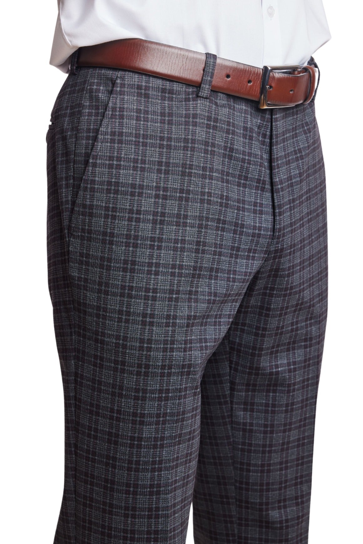 Downing Pants - slim - Grey Dark Burgundy Check