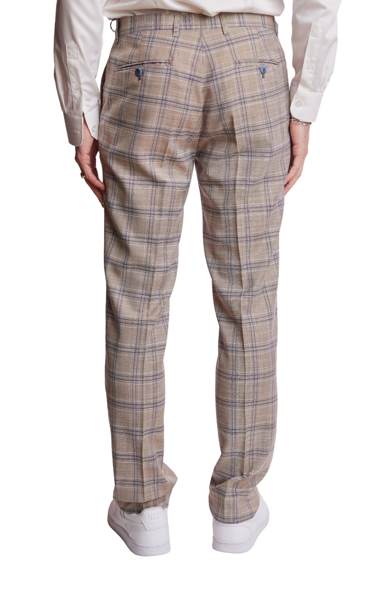 Downing Pants - slim - Tan Blue White Check