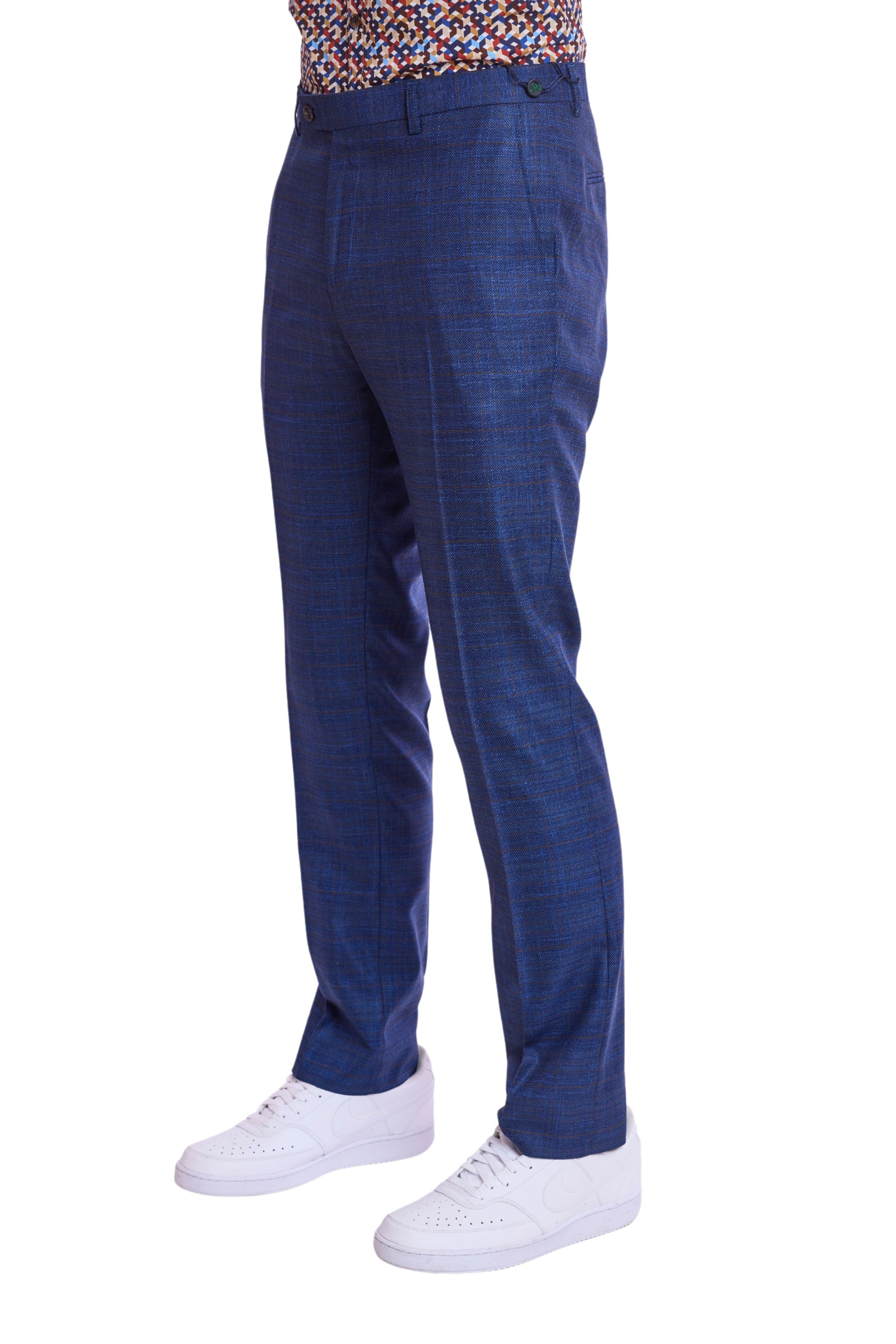 Downing Pants - slim - Blue Cognac Check