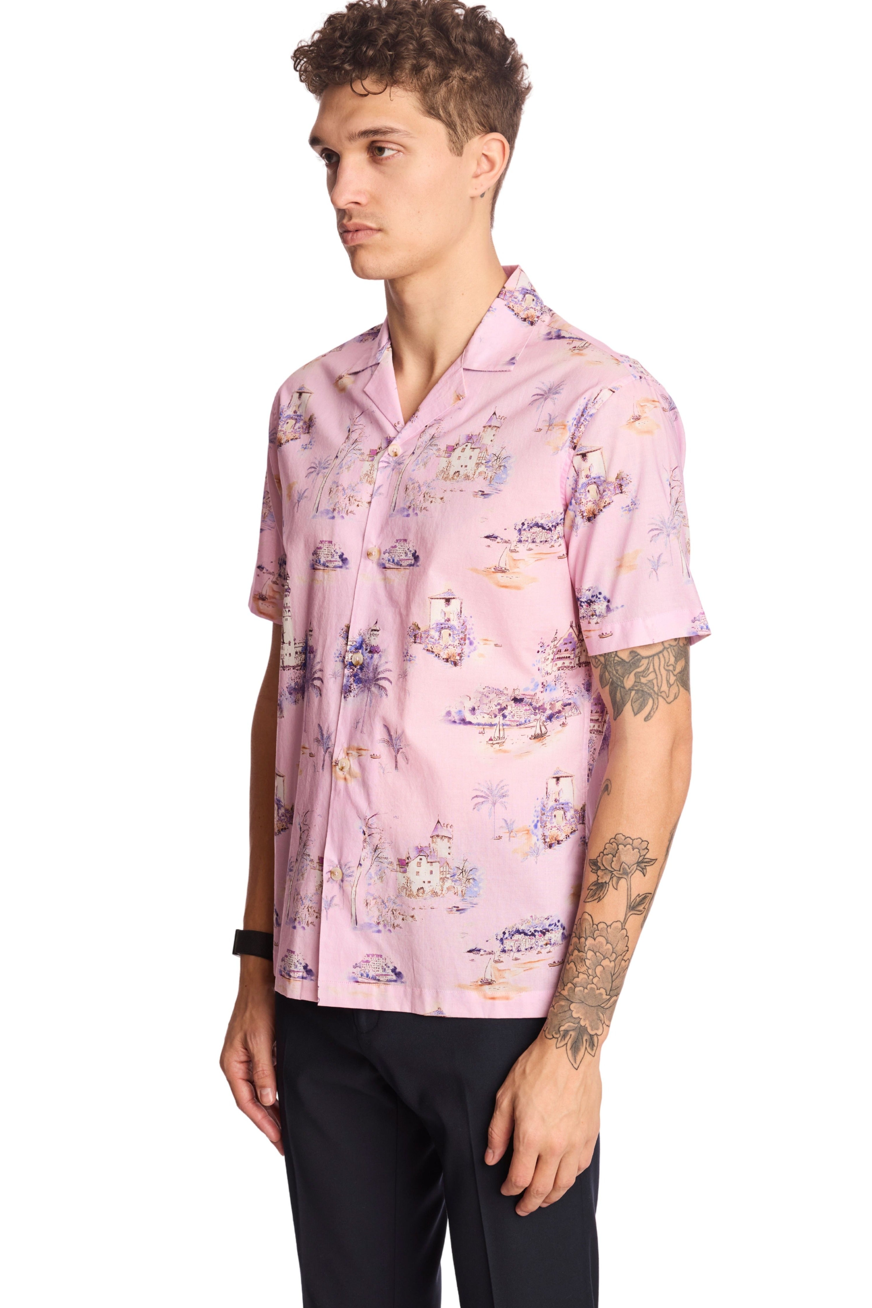 S/S Camp Collar Shirt - Pink Summer Island