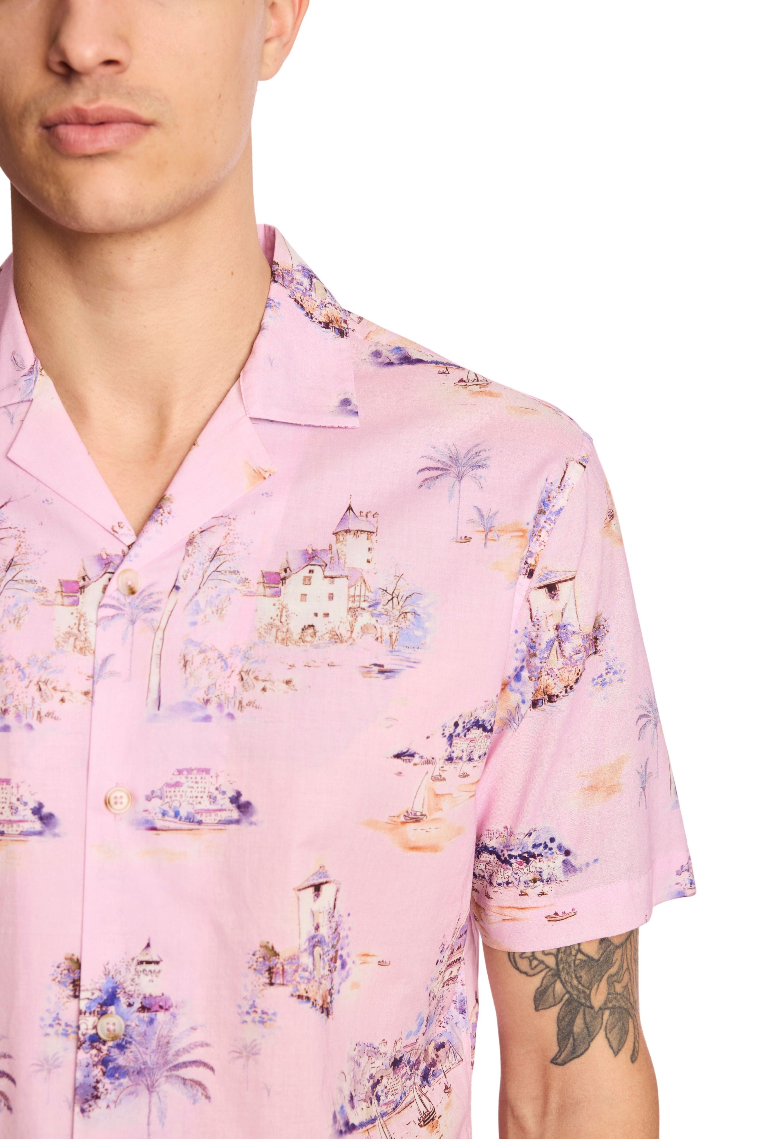 S/S Camp Collar Shirt - Pink Summer Island