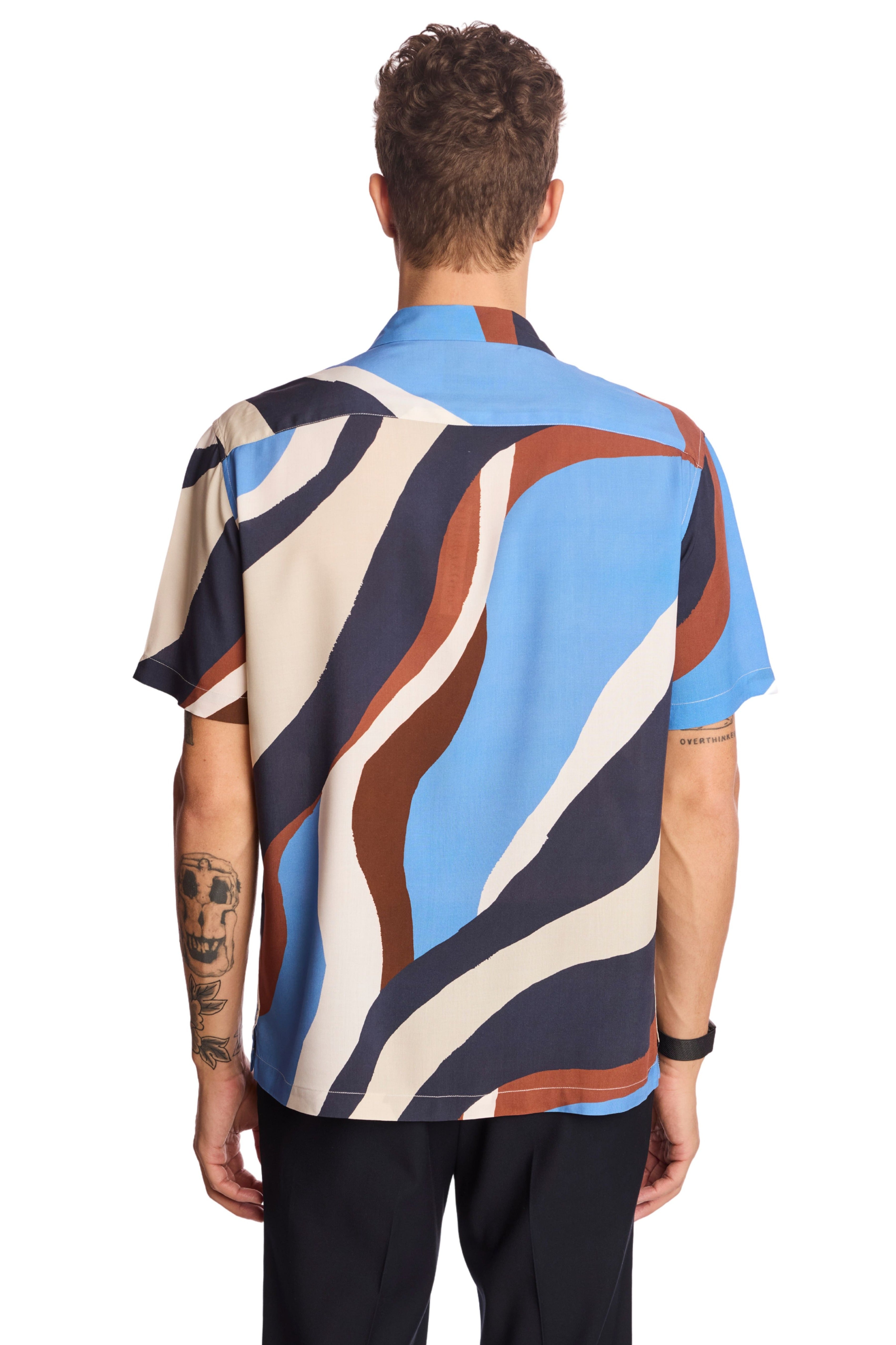 S/S Camp Collar Shirt - Blue Brown White Swirls