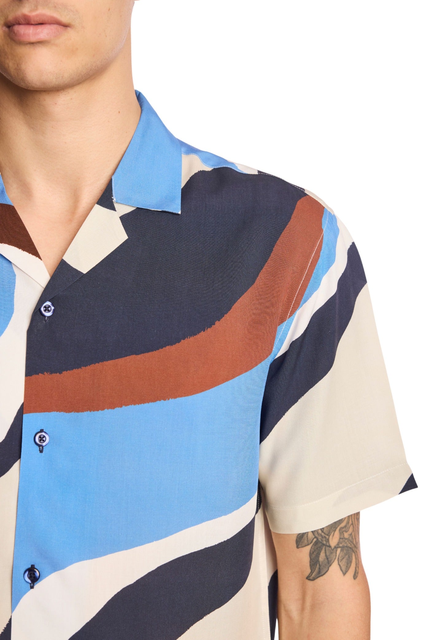 S/S Camp Collar Shirt - Blue Brown White Swirls