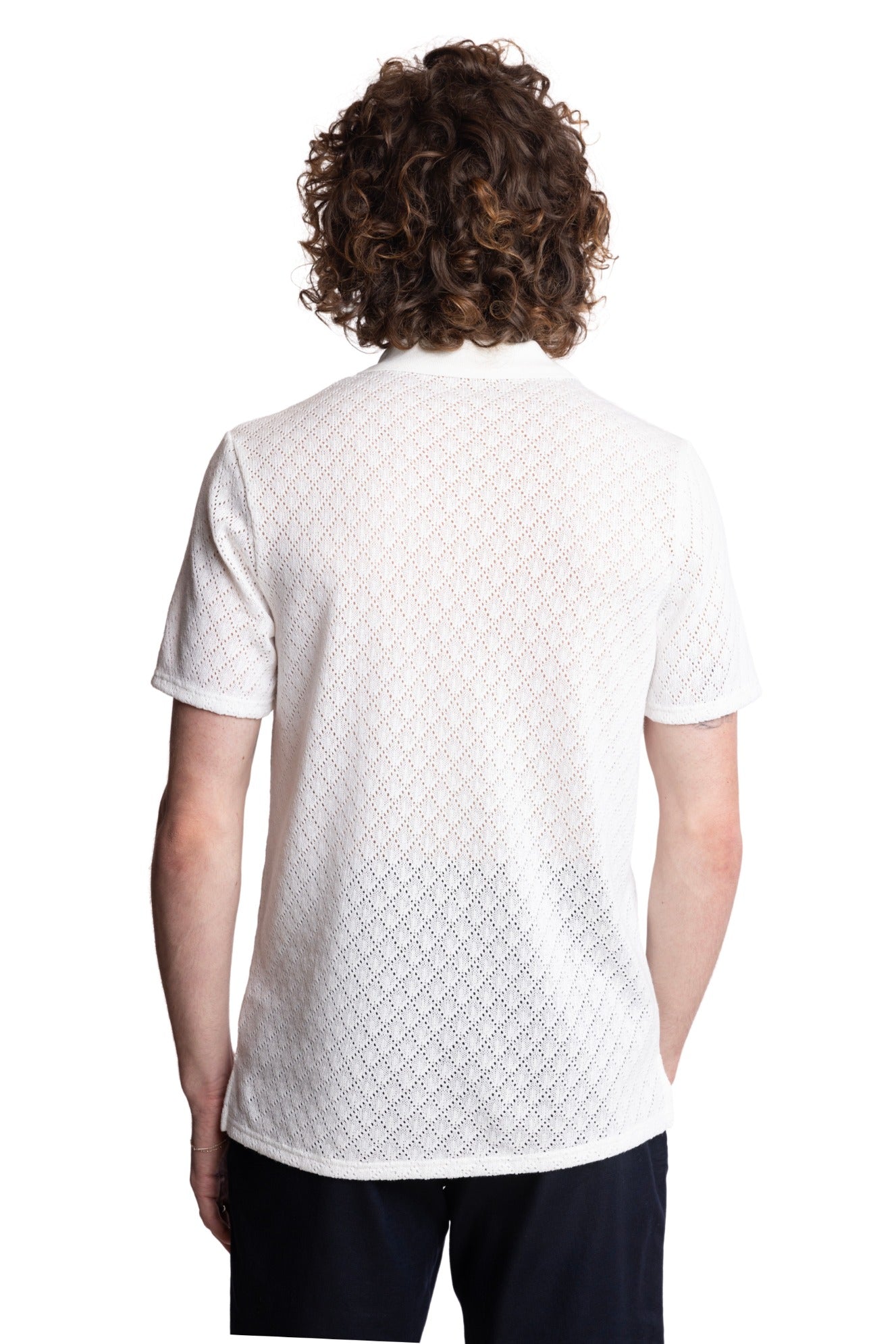 3 Button Knitted Polo - White Diamond