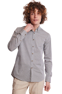  Brian Button Down Shirt - Navy Tan Floral