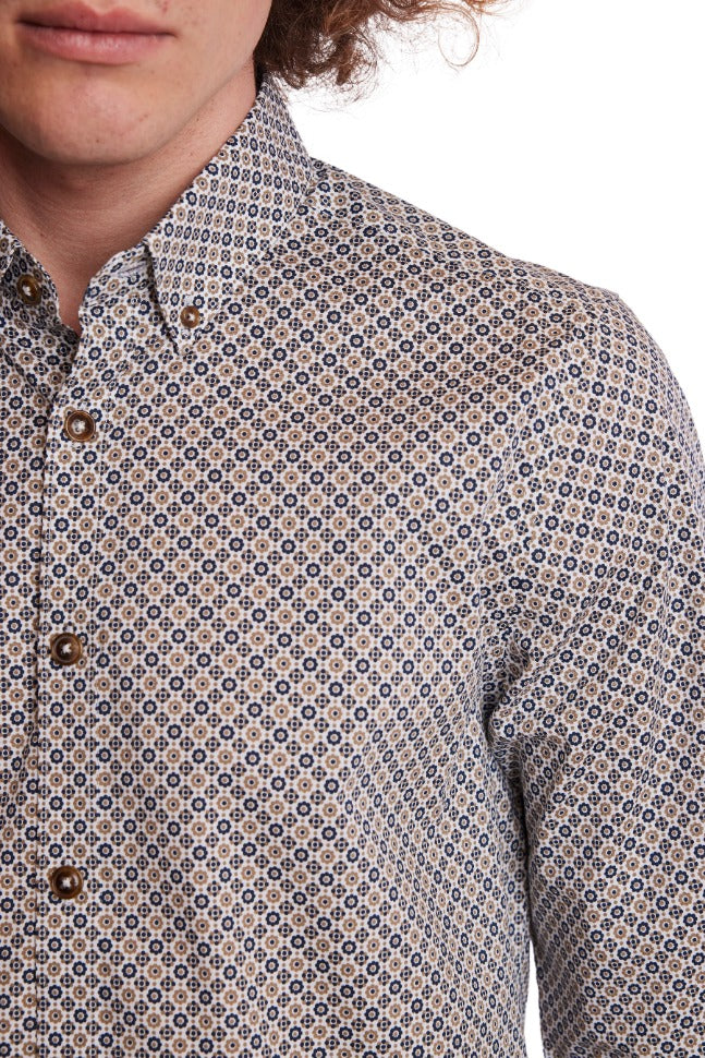 Brian Button Down Shirt - Navy Tan Floral