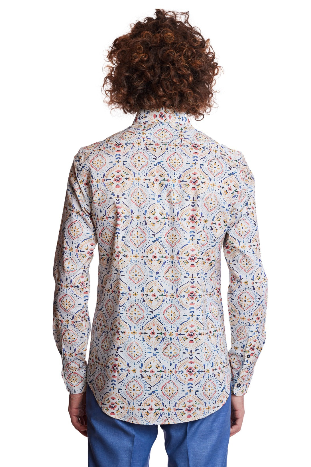 Brian Button Down Shirt - White Peach Blue Mosaic