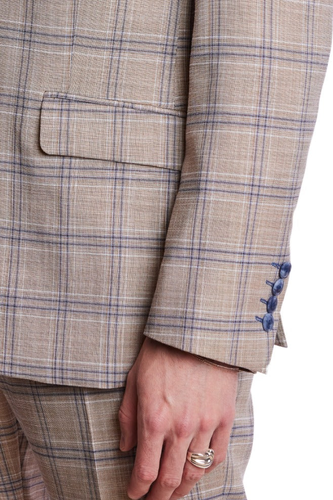 Dover Notch Jacket - slim - Tan Blue White Check