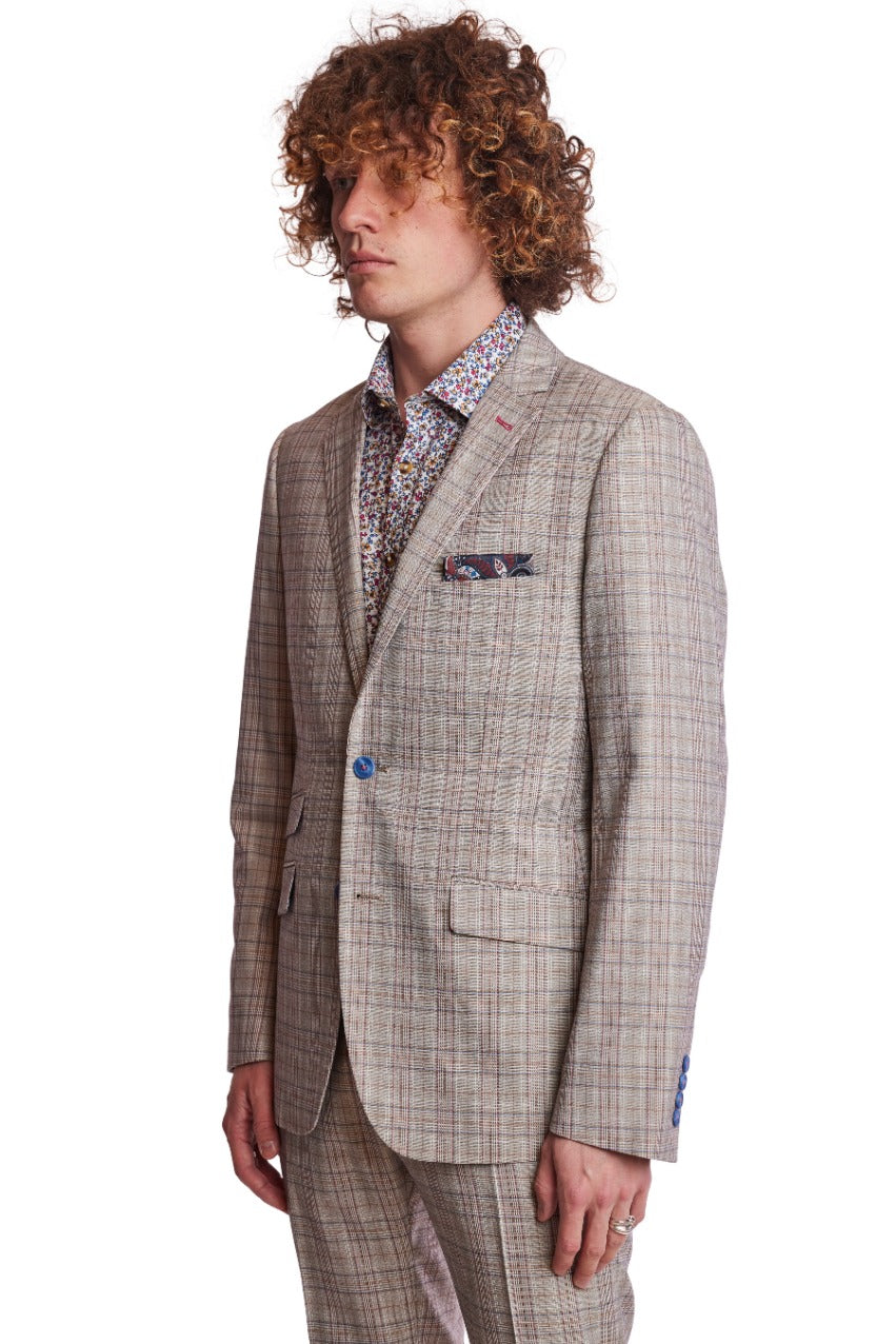 Dover Notch Jacket  - slim - Tan Pink Blue Plaid