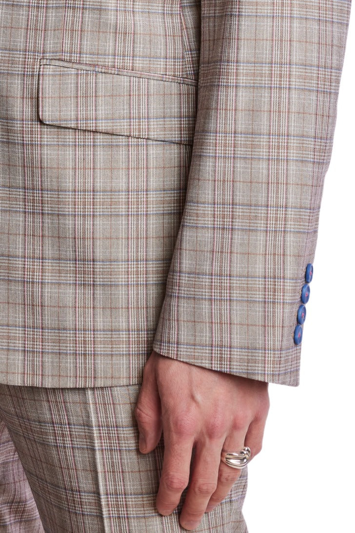 Dover Notch Jacket  - slim - Tan Pink Blue Plaid