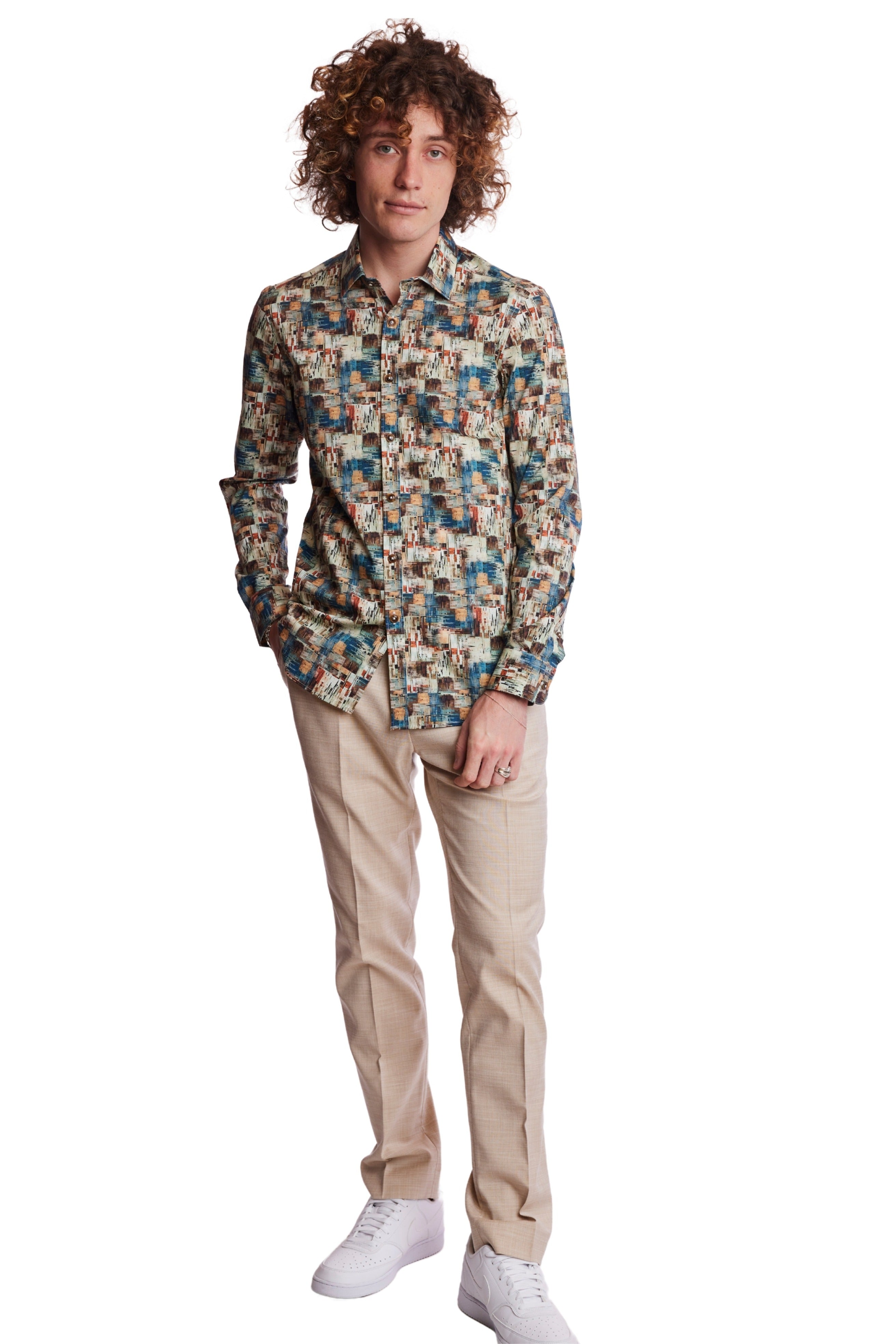 Samuel Spread Collar Shirt - Blue Rust Streaks