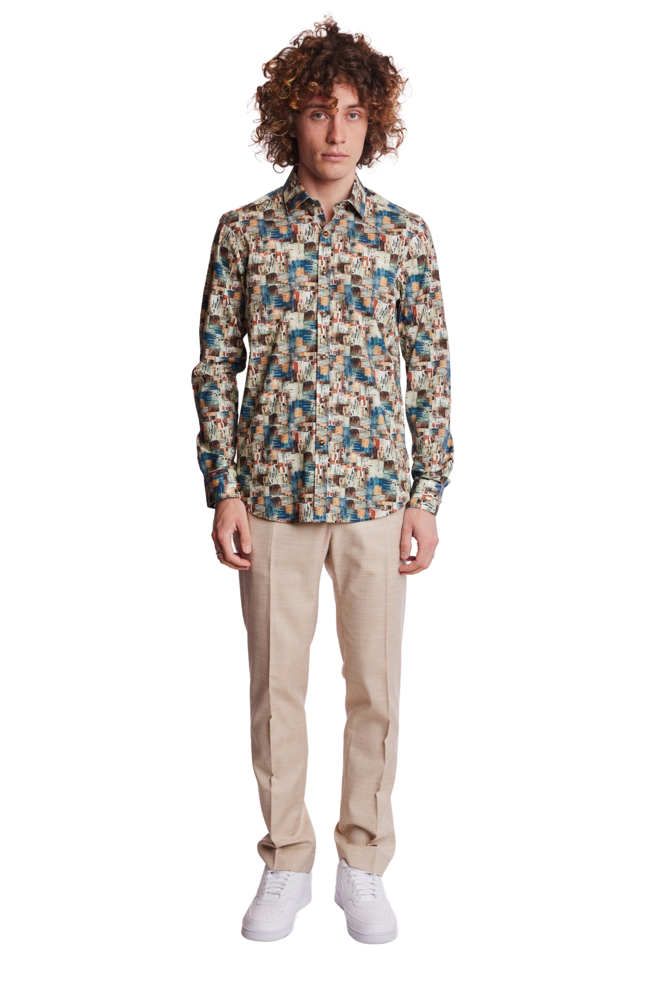 Samuel Spread Collar Shirt - Blue Rust Streaks