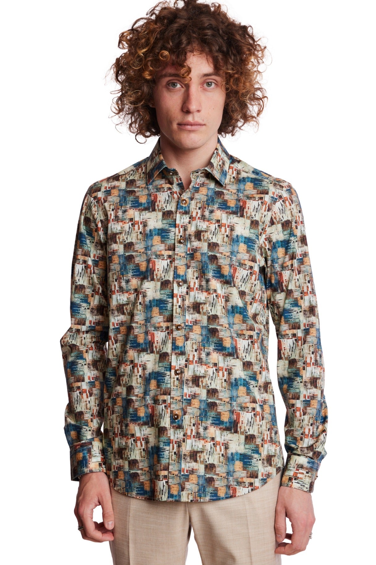 Samuel Spread Collar Shirt - Blue Rust Streaks