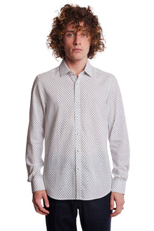  Samuel Spread Collar Shirt - White Blue Ditsy Dots