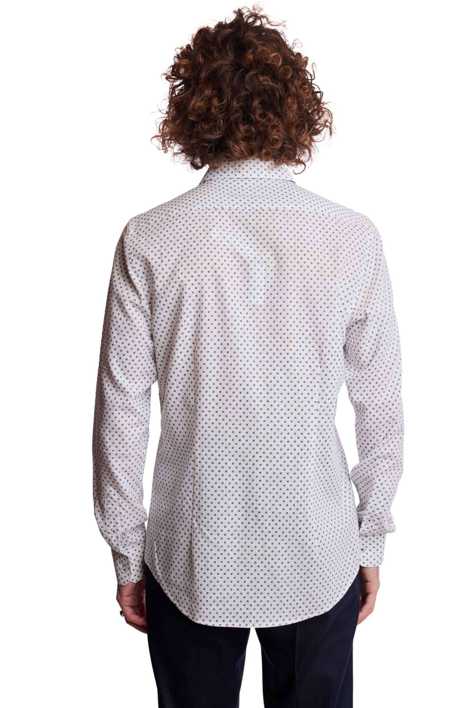 Samuel Spread Collar Shirt - White Blue Ditsy Dots