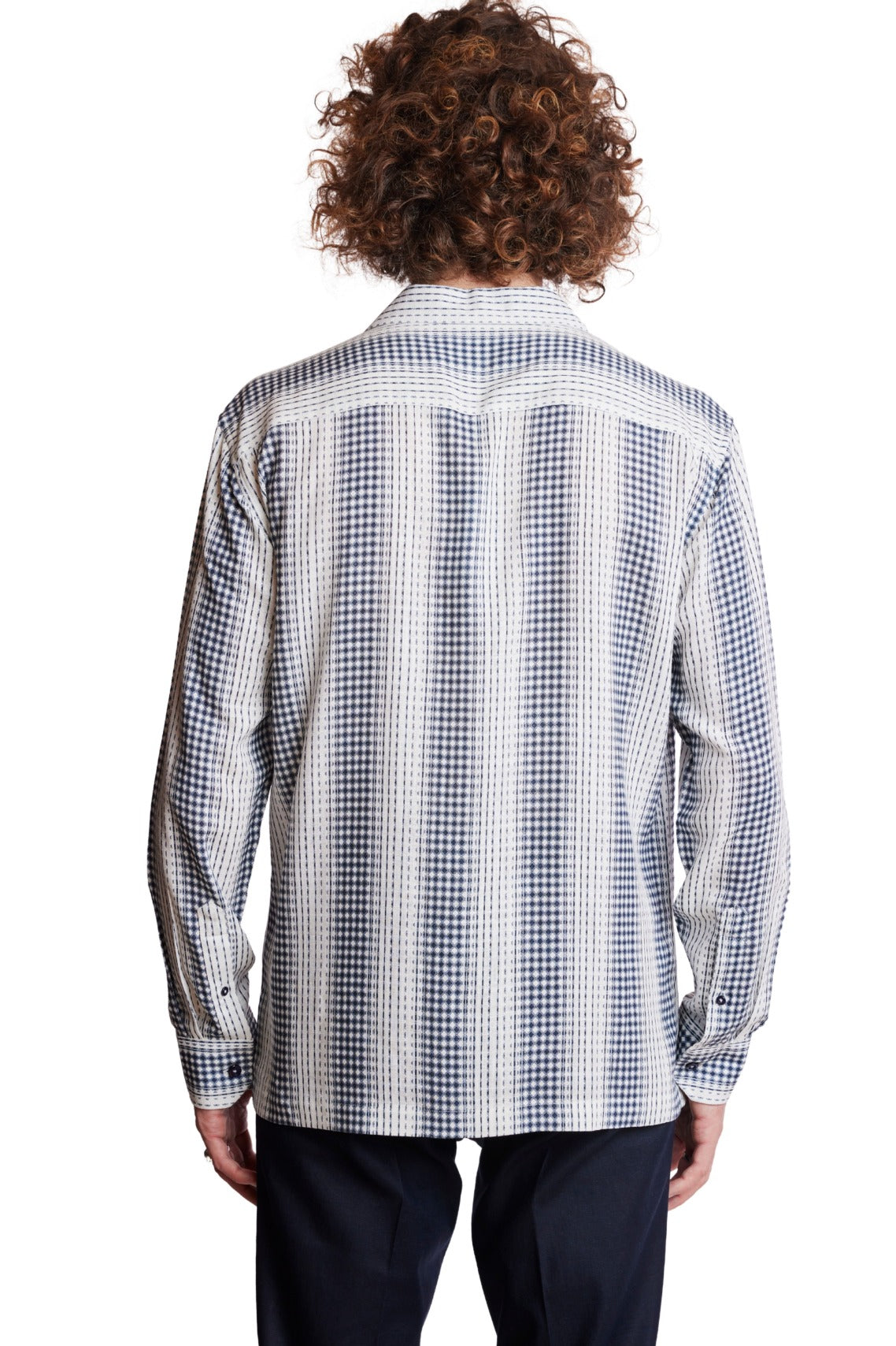 L/S Camp Collar 4 Pkt Shirt - Navy White Diamond Stripes