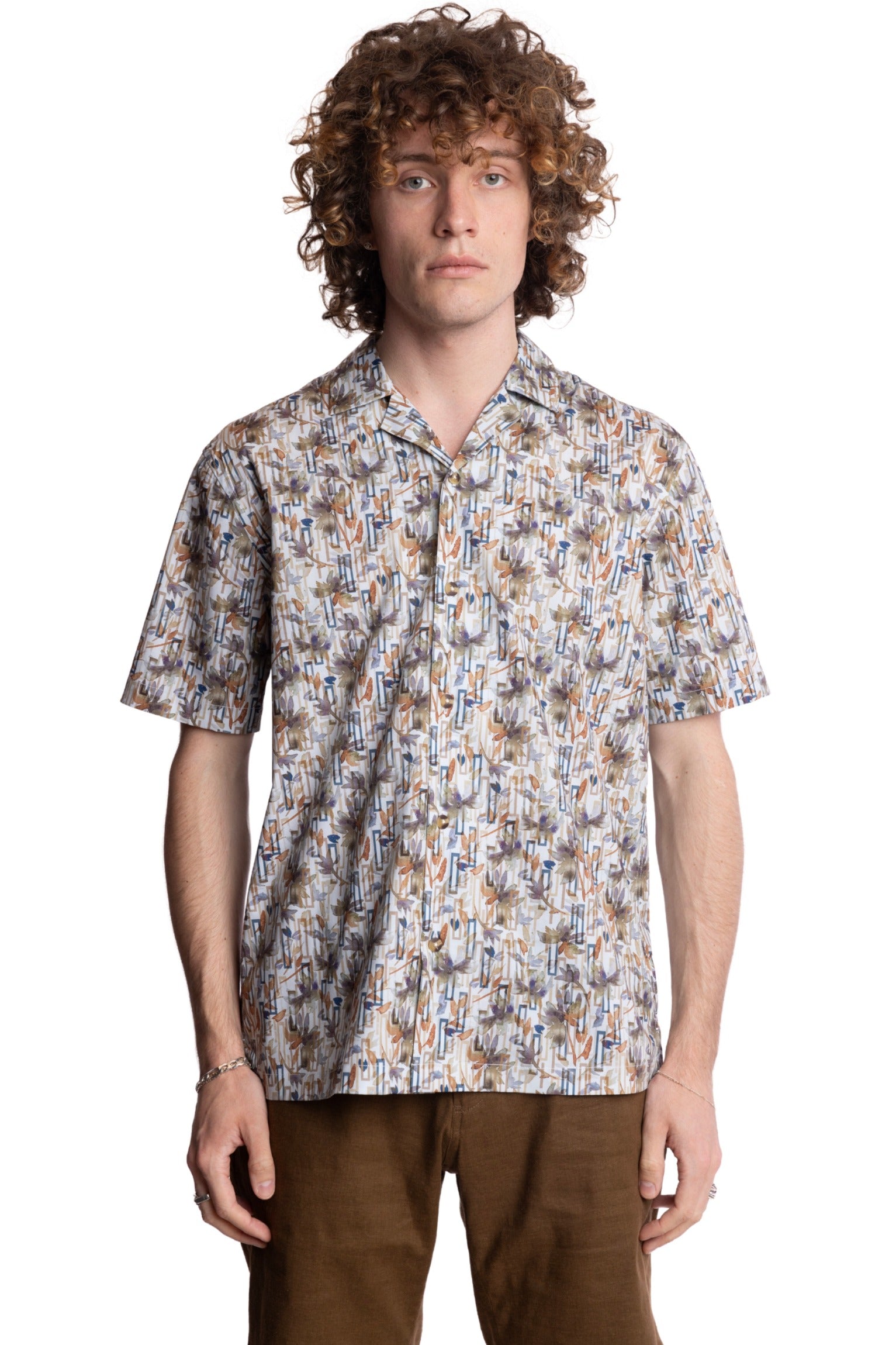 S/S Camp Collar Shirt - Deep Teal Tobacco Multi