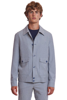  Milo Buttoned Bomber Jacket  - slim - Blue Grey Cream Seersucker