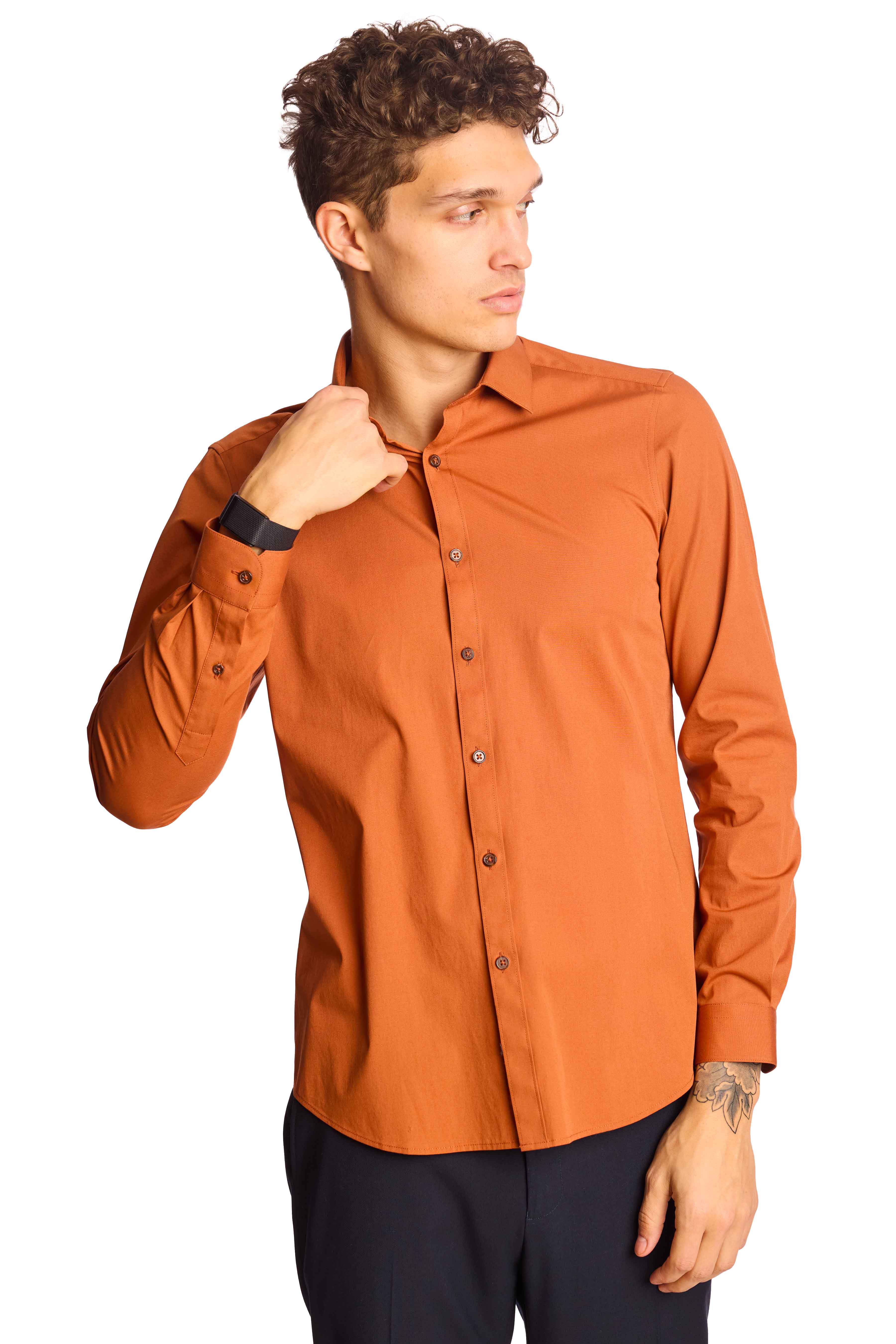 Samuel Spread Collar Shirt - Dark Rust