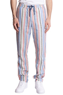  Chester Drawstring Pants - slim - Pink Blue Stripes