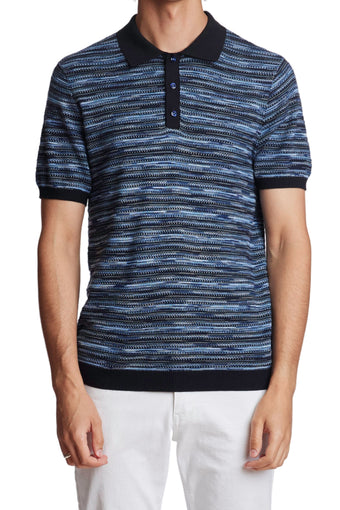 3 Button Knitted Polo - Blk Navy Blue Multi