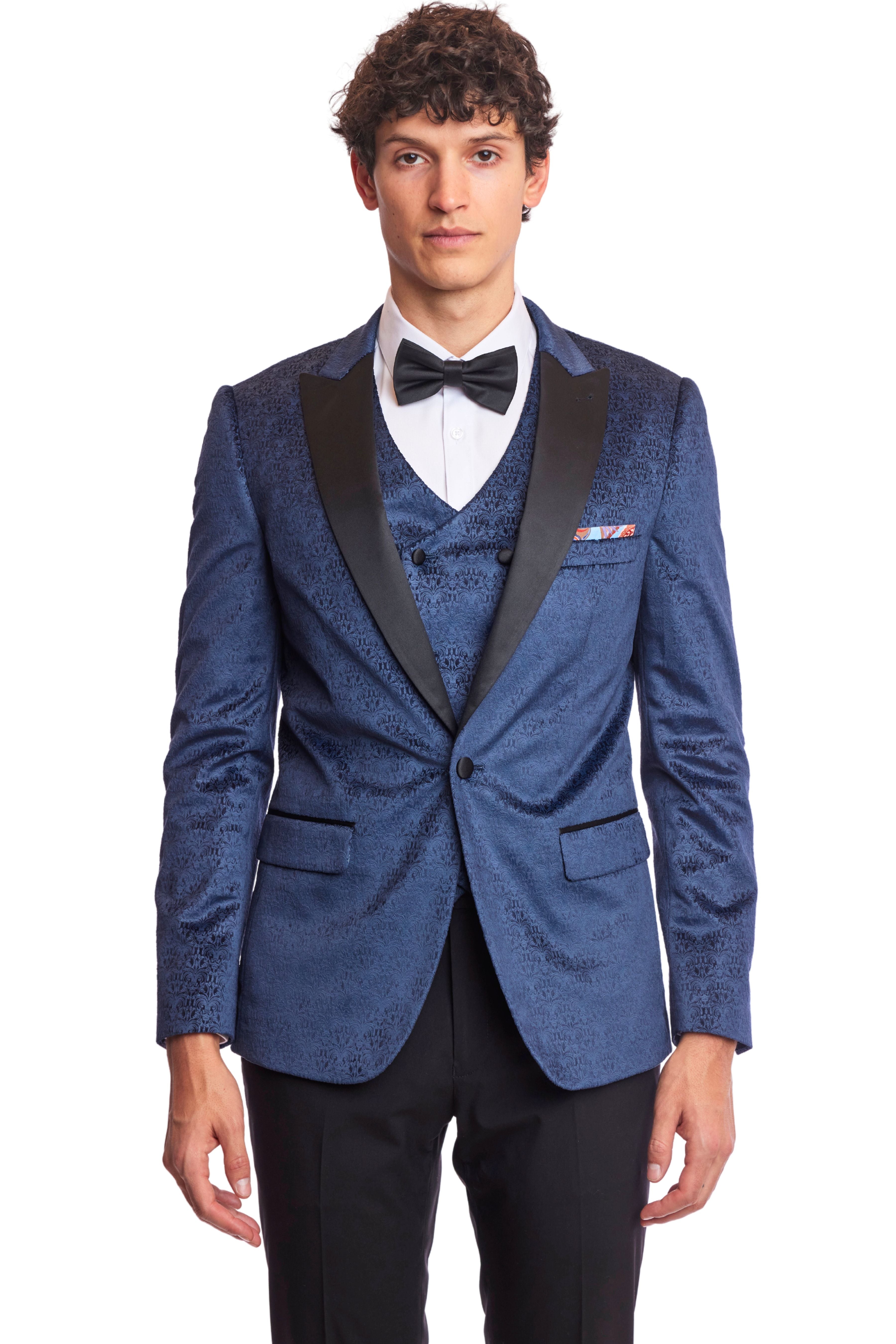 Paisley Gray Grosvenor Slim Fit Jacquard Velvet Tux Jacket Blue