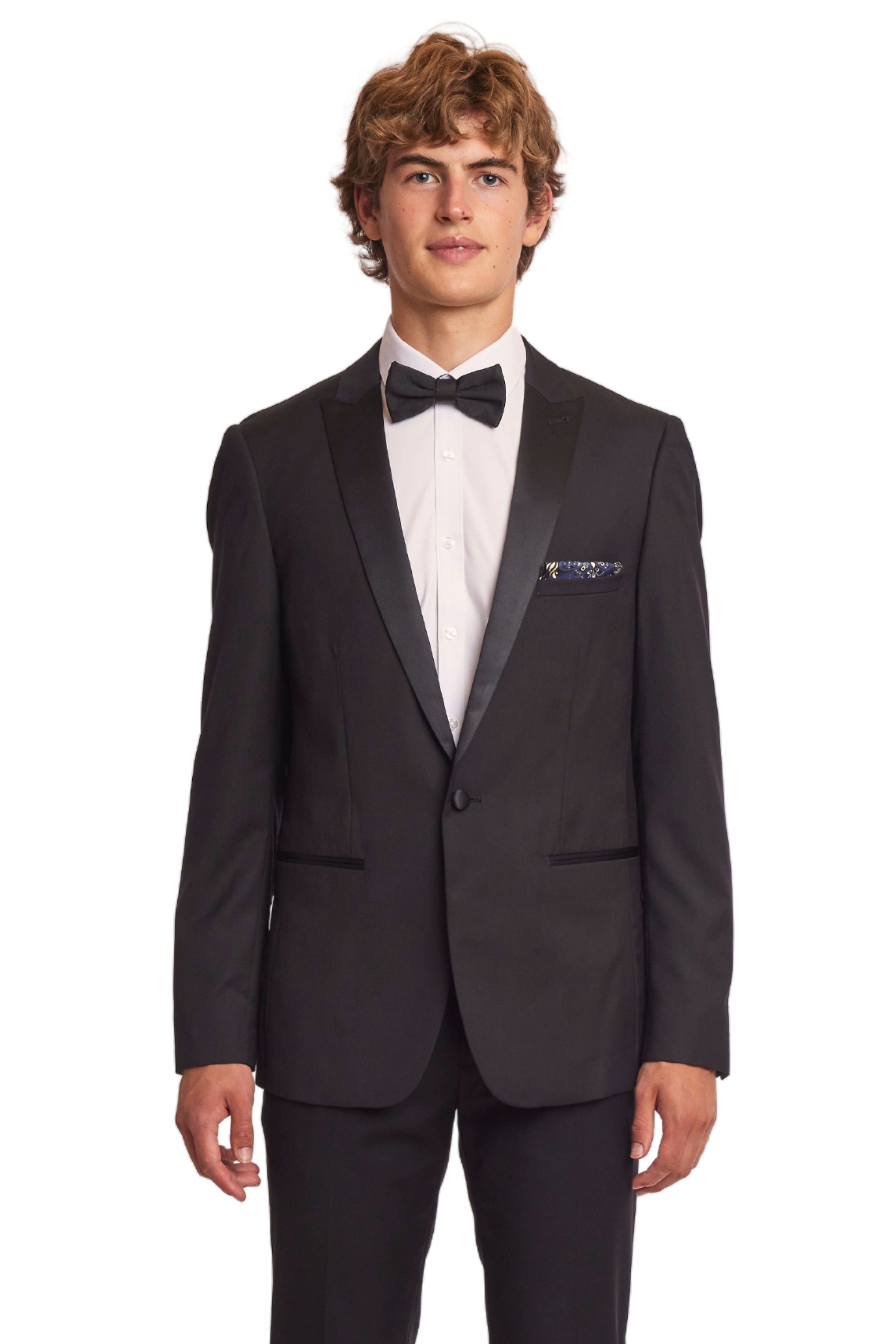 Grosvenor Peak Tux Jacket slim Black Stretch Paisley Gray