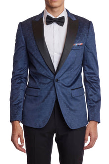  Grosvenor Peak Tux Jacket - slim - Navy and Blue Velvet