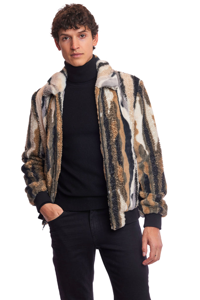 Camo faux fur jacket hotsell