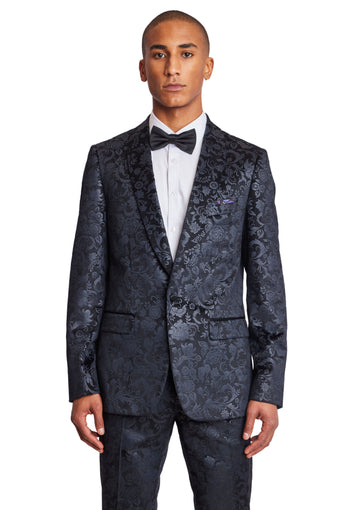 Regent Shawl Tux Jacket - slim - Black Floral Velvet