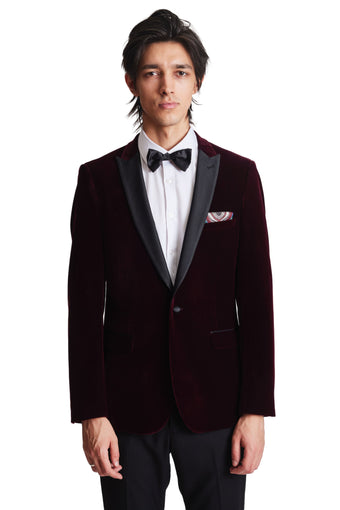 Grosvenor Peak Tux Jacket - slim - Rich Burgundy Velvet