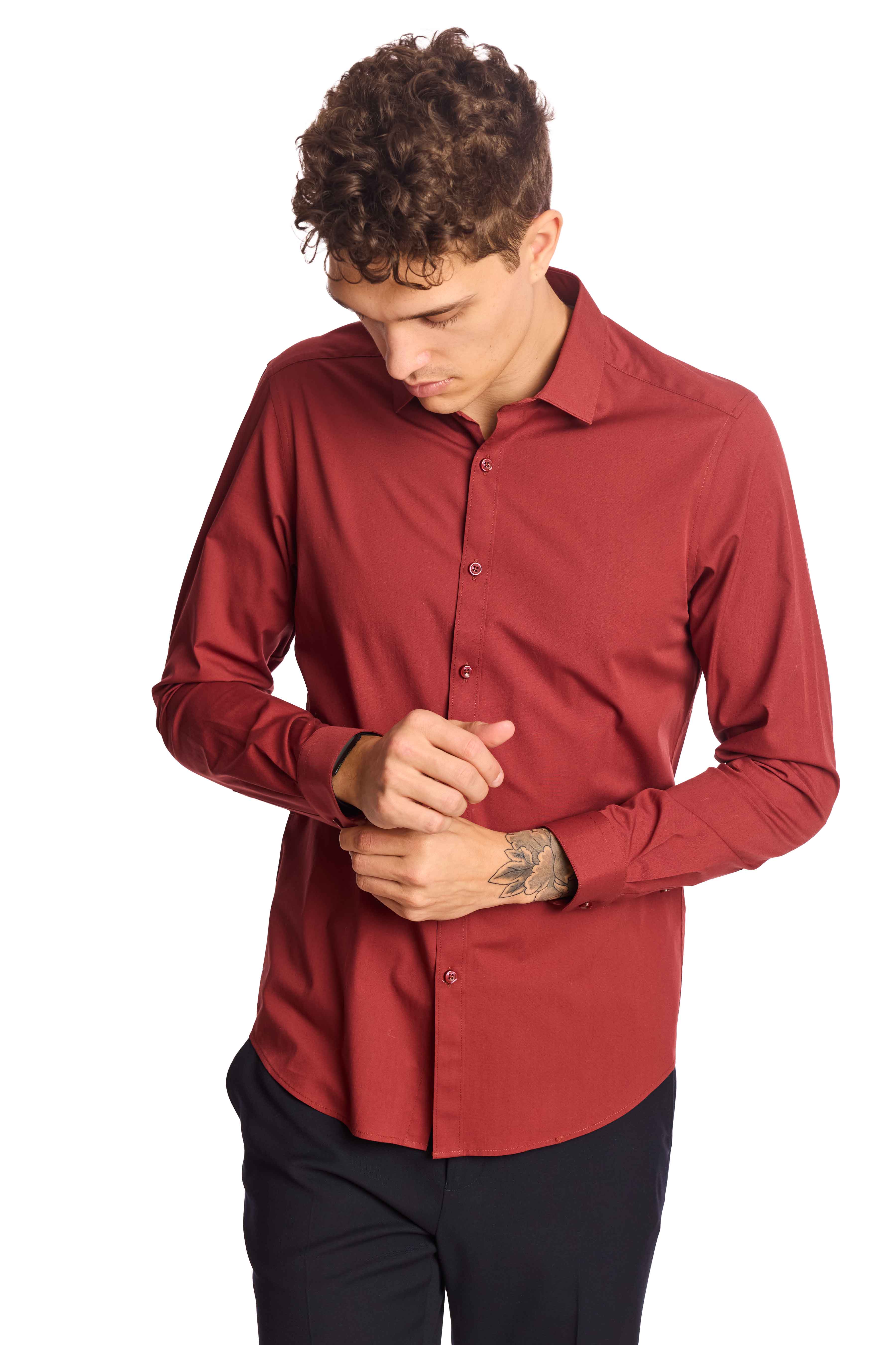 Samuel Spread Collar Shirt - Burgundy