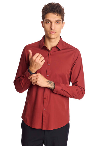 Samuel Spread Collar Shirt - Burgundy