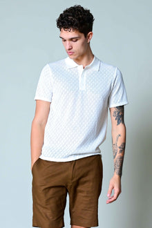  3 Button Knitted Polo - White Diamond