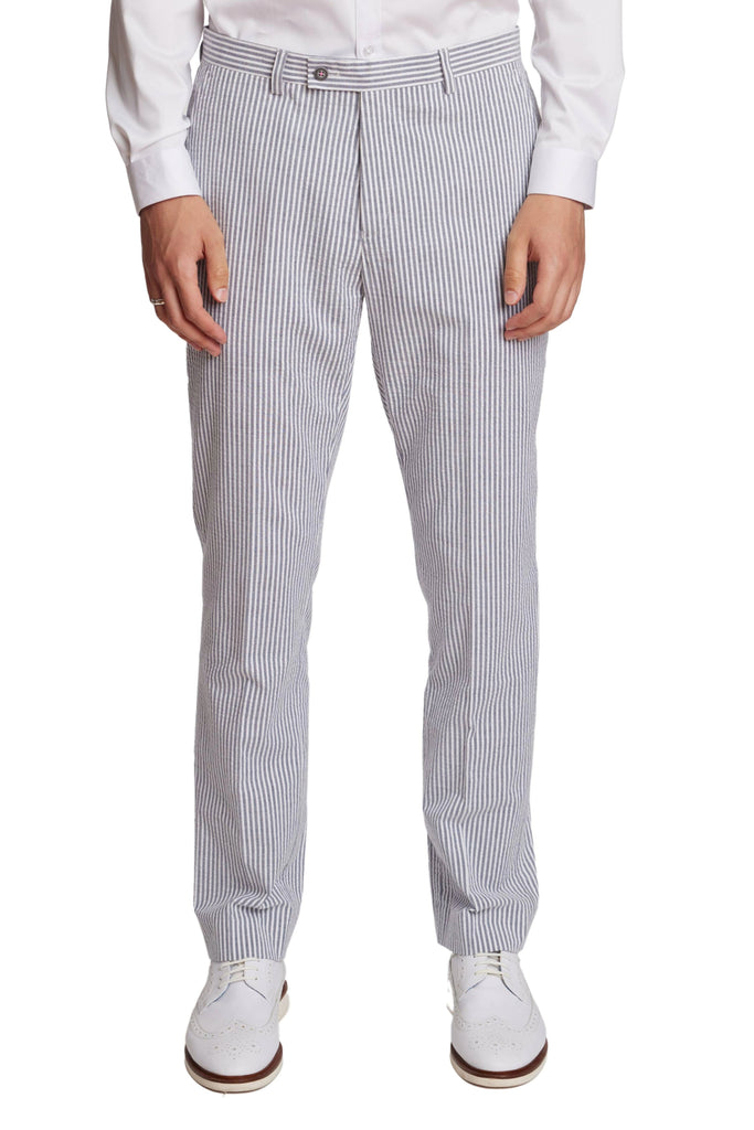 Downing Pants - slim - Grey & Wht Seersucker Stripes