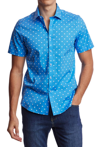 Sawyer S/S Shirt - Sky Polka Dots